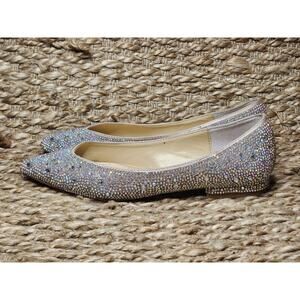 Betsey Johnson Women's 6 M Jude Pointed Rhinestone Flats Nude Satin Shoes